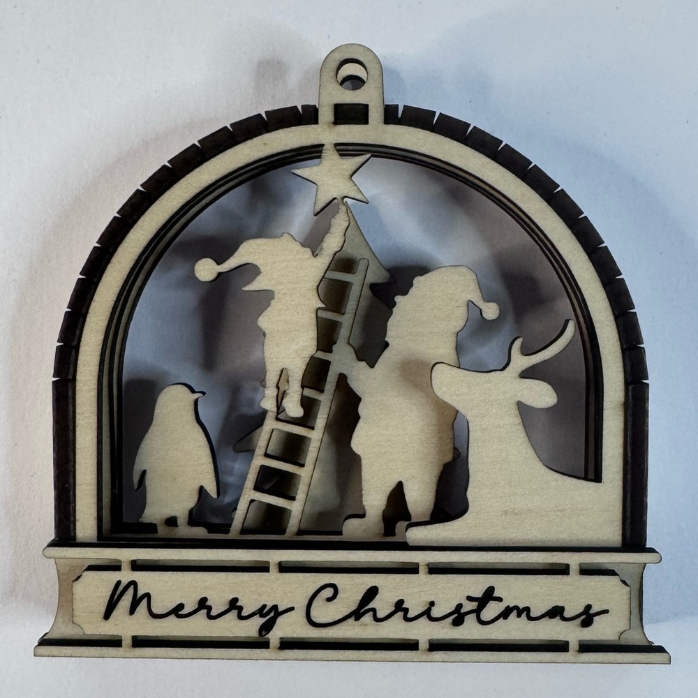 ❌SOLD❌ Santa, Reindeer & Penguin Scene – Laser-Cut Wood Décor Merry Christmas - Picture 3 of 7